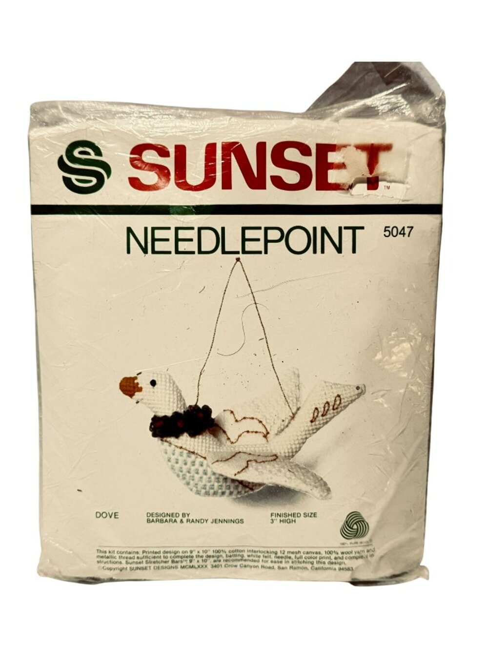 Sunset Needlepoint Kit DOVE Christmas Ornament #5047 Vintage 1988 Sealed NOS